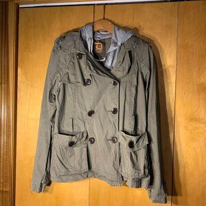 Dollhouse 2 in 1 Women's Olive Green removable hooded trench coat Size XL